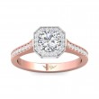 FlyerFit® 18K Pink Gold Shank And White Gold Top Micropave Halo Engagement Ring