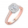 FlyerFit® 18K Pink Gold Shank And White Gold Top Micropave Halo Engagement Ring