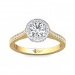 FlyerFit® 18K Yellow Gold Shank And White Gold Top Micropave Halo Engagement Ring