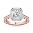 FlyerFit® 14K Pink Gold Shank And White Gold Top Micropave Halo Engagement Ring