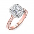 FlyerFit® 14K Pink Gold Shank And White Gold Top Micropave Halo Engagement Ring