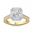 FlyerFit® 18K Yellow Gold Shank And White Gold Top Micropave Halo Engagement Ring