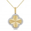 10K Yellow and White Gold Sunray Clover Necklace with Diamonds