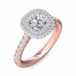 FlyerFit® 18K Pink Gold Shank And White Gold Top Micropave Halo Engagement Ring