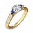 FlyerFit® 18K Yellow Gold Shank And White Gold Top Three Stone Engagement Ring