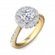 FlyerFit® 18K Yellow Gold Shank And White Gold Top Micropave Halo Engagement Ring