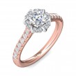 FlyerFit® 14K Pink Gold Shank And White Gold Top Micropave Halo Engagement Ring