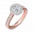 FlyerFit® 18K Pink Gold Shank And White Gold Top Micropave Halo Engagement Ring