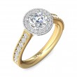 FlyerFit® 18K Yellow Gold Shank And White Gold Top Micropave Halo Engagement Ring