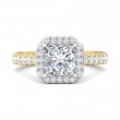 FlyerFit® 18K Yellow Gold Shank And White Gold Top Micropave Halo Engagement Ring