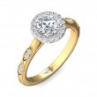 FlyerFit® 18K Yellow Gold Shank And White Gold Top Micropave Halo Engagement Ring