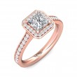 FlyerFit® 18K Pink Gold Micropave Halo Engagement Ring