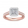 FlyerFit® 18K Pink Gold Shank And White Gold Top Micropave Halo Engagement Ring