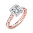 FlyerFit® 18K Pink Gold Shank And White Gold Top Micropave Halo Engagement Ring