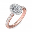 FlyerFit® 14K Pink Gold Shank And White Gold Top Micropave Halo Engagement Ring