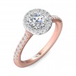 FlyerFit® 18K Pink Gold Shank And White Gold Top Micropave Halo Engagement Ring