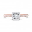 FlyerFit® 18K Pink Gold Shank And White Gold Top Micropave Halo Engagement Ring