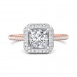 FlyerFit® 14K Pink Gold Shank And White Gold Top Micropave Halo Engagement Ring