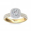 FlyerFit® 18K Yellow Gold Shank And White Gold Top Micropave Halo Engagement Ring