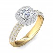 FlyerFit® 18K Yellow Gold Shank And White Gold Top Micropave Halo Engagement Ring