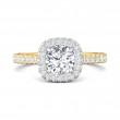 FlyerFit® 18K Yellow Gold Shank And White Gold Top Micropave Halo Engagement Ring