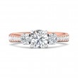 FlyerFit® 18K Pink Gold Shank And White Gold Top Three Stone Engagement Ring