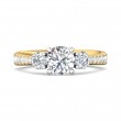 FlyerFit® 18K Yellow Gold Shank And White Gold Top Three Stone Engagement Ring