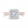 FlyerFit® 18K Pink Gold Shank And White Gold Top Micropave Halo Engagement Ring