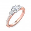 FlyerFit® 14K Pink Gold Shank And White Gold Top Three Stone Engagement Ring