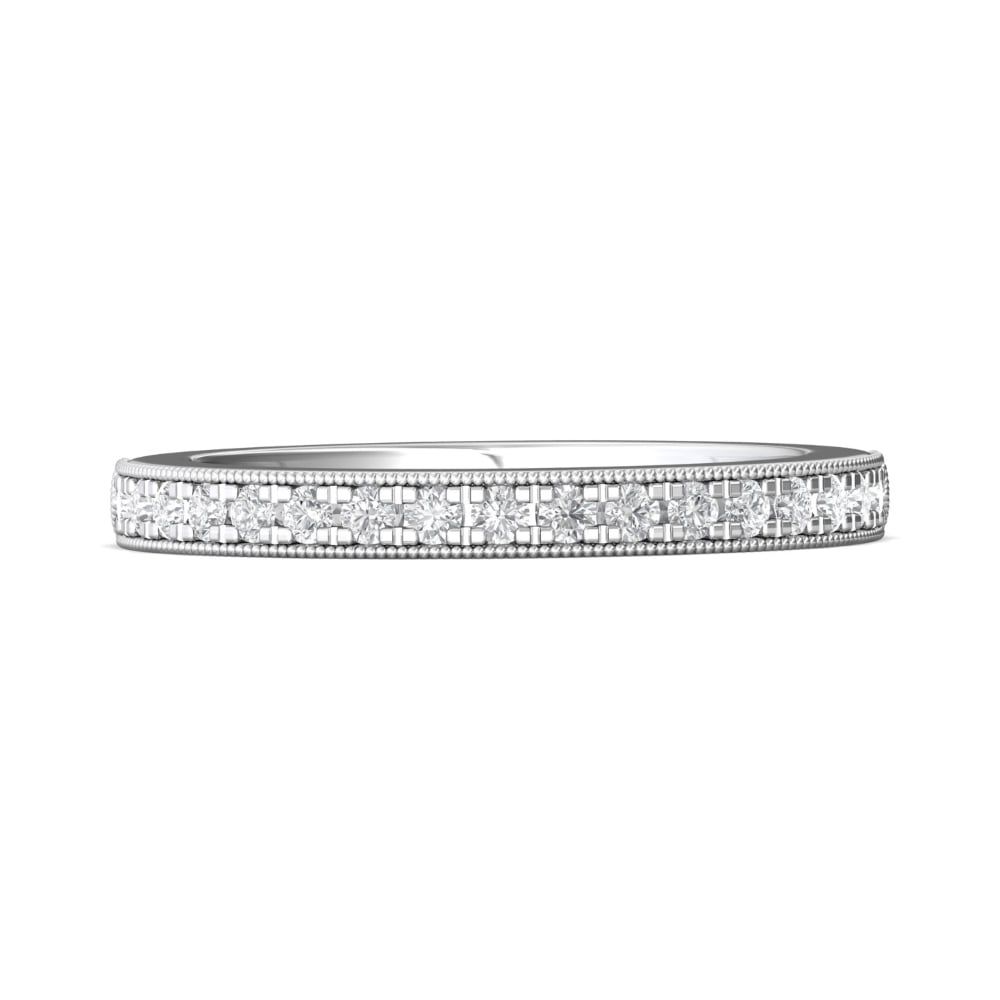 FlyerFit® 18K White Gold Micropave Bead Set Wedding Band