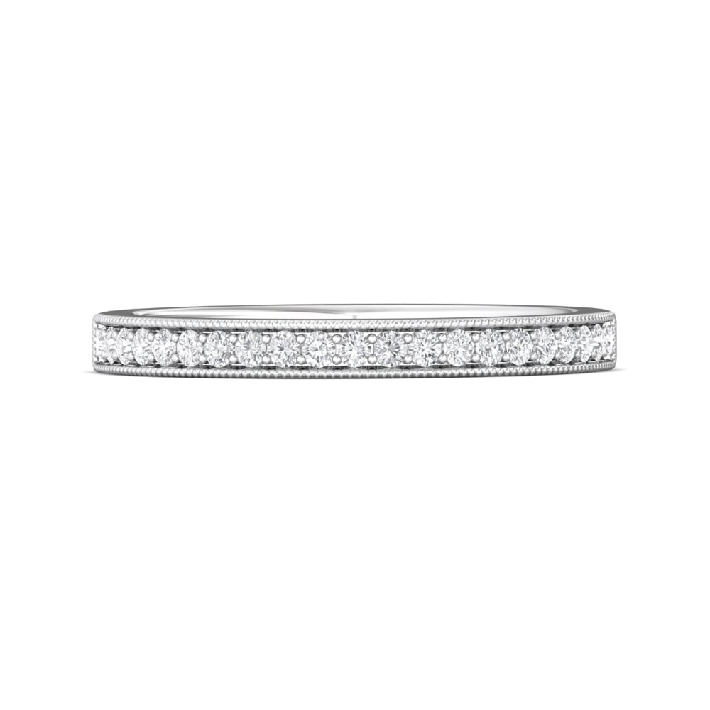 FlyerFit® 18K White Gold Micropave Bead Set Wedding Band