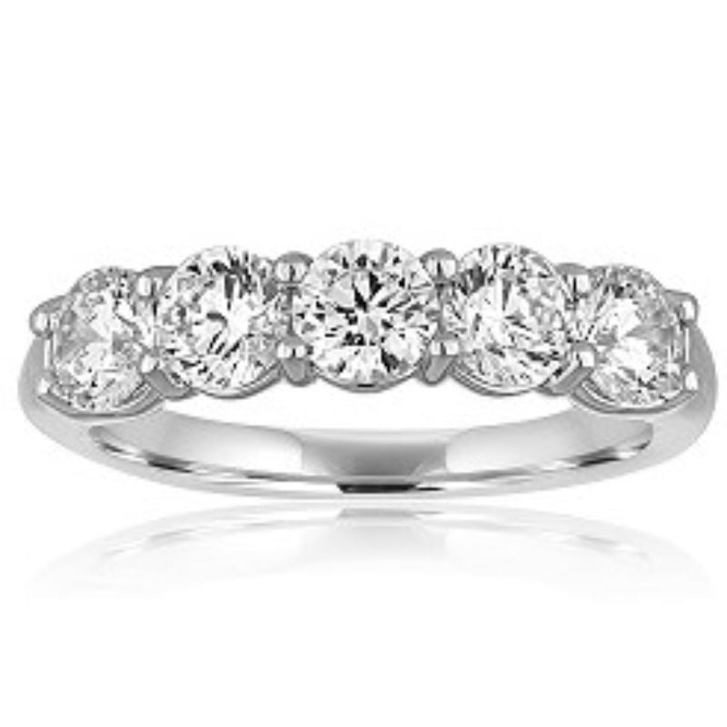 Round Diamond 5 Stone Shared Prong Band