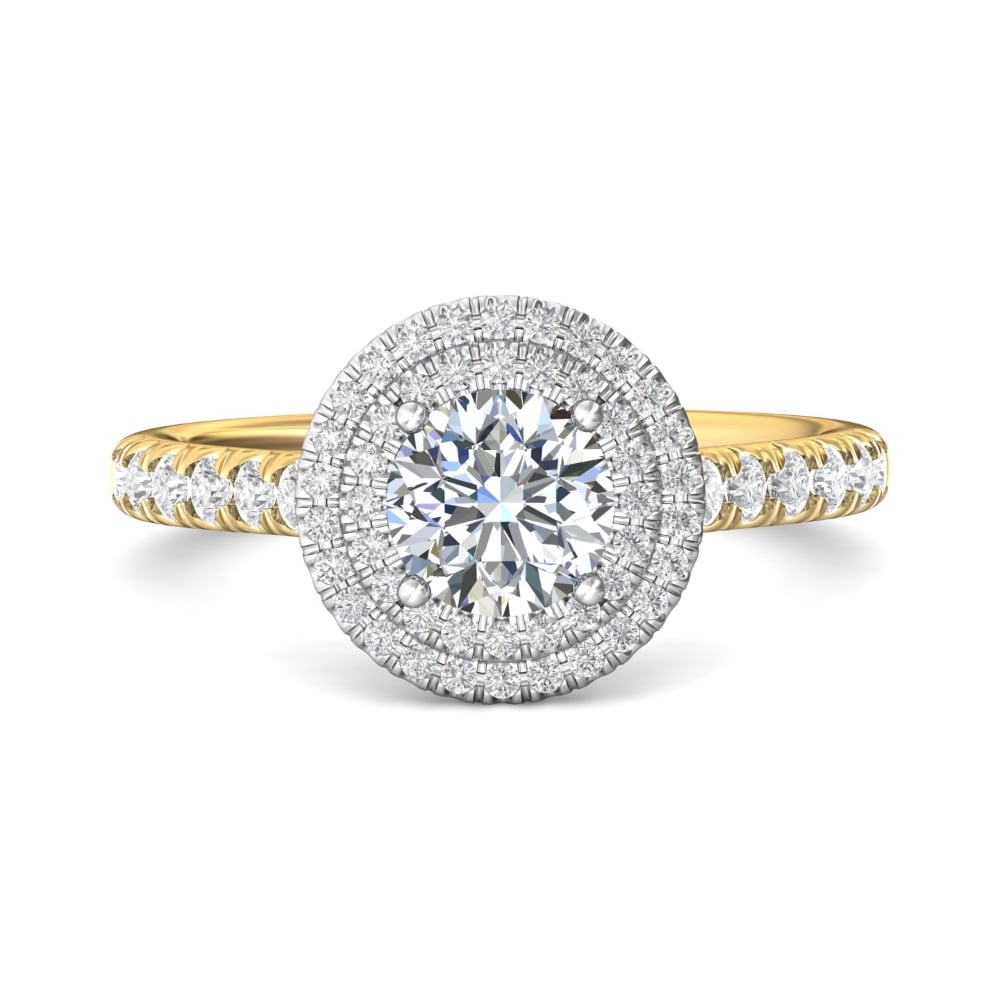 FlyerFit® 18K Yellow Gold Shank And White Gold Top Micropave Halo Engagement Ring