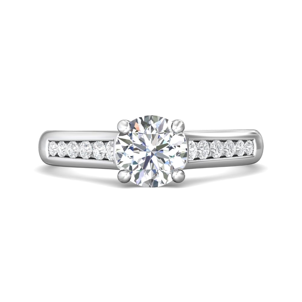 FlyerFit® 18K White Gold Channel and Shared Prong Engagement Ring