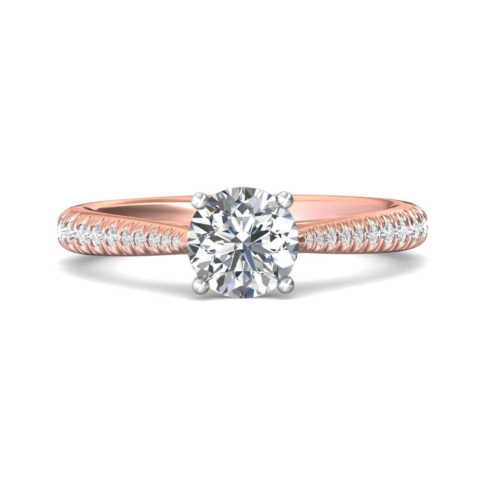 FlyerFit® 18K Pink Gold Shank And White Gold Top Micropave Engagement Ring