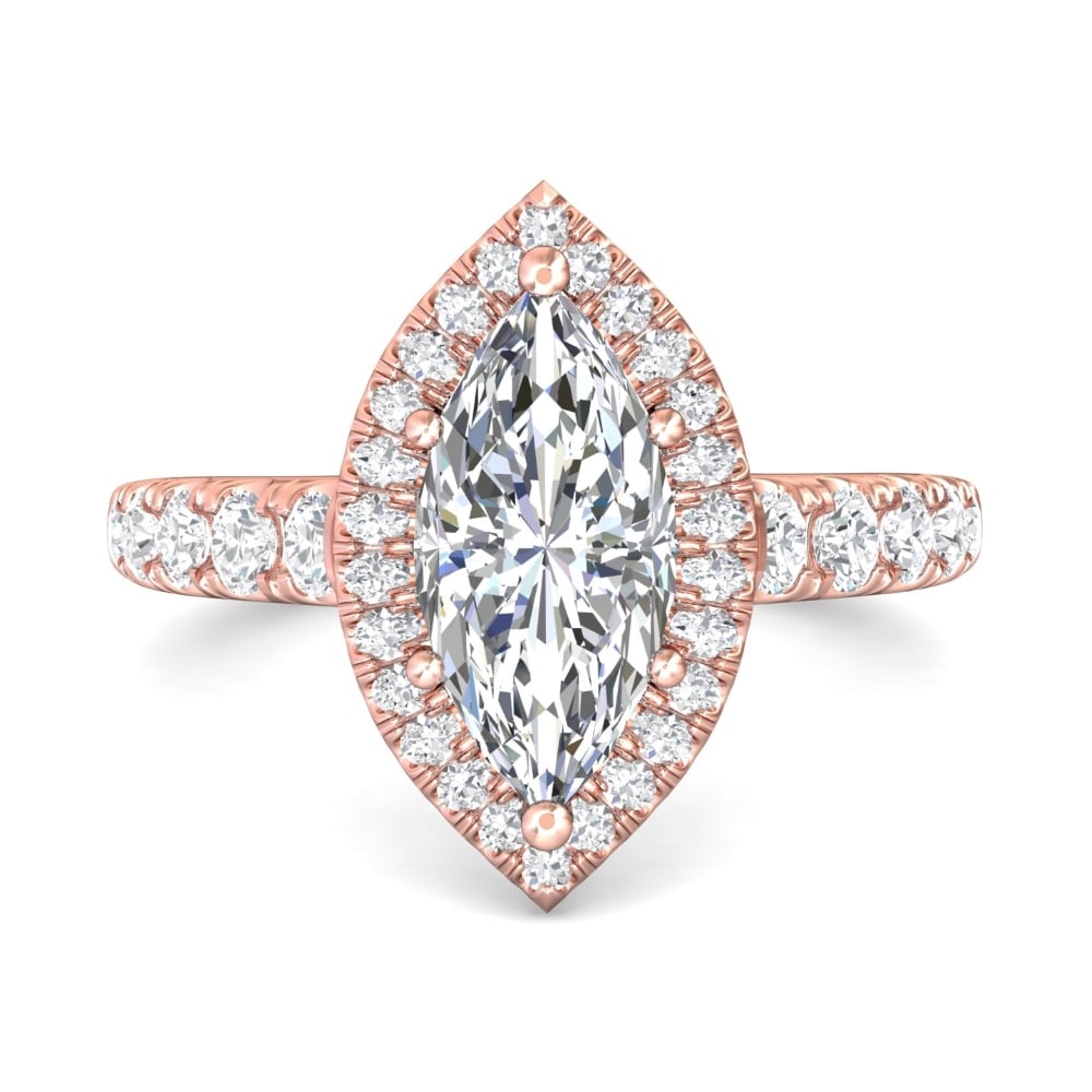 FlyerFit® 18K Pink Gold Micropave Halo Engagement Ring