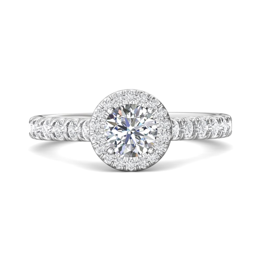 FlyerFit® 18K White Gold Micropave Halo Engagement Ring