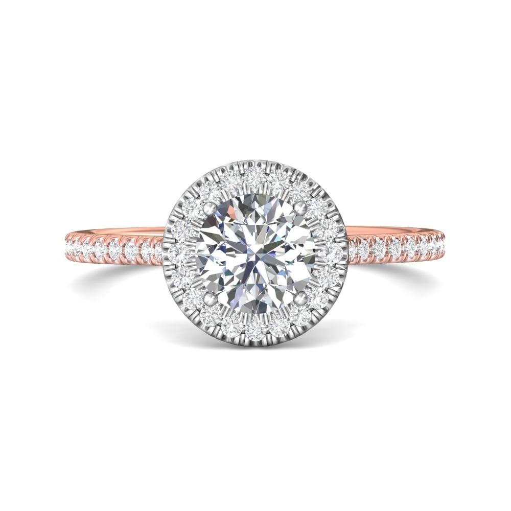 FlyerFit® 18K Pink Gold Shank And White Gold Top Micropave Halo Engagement Ring