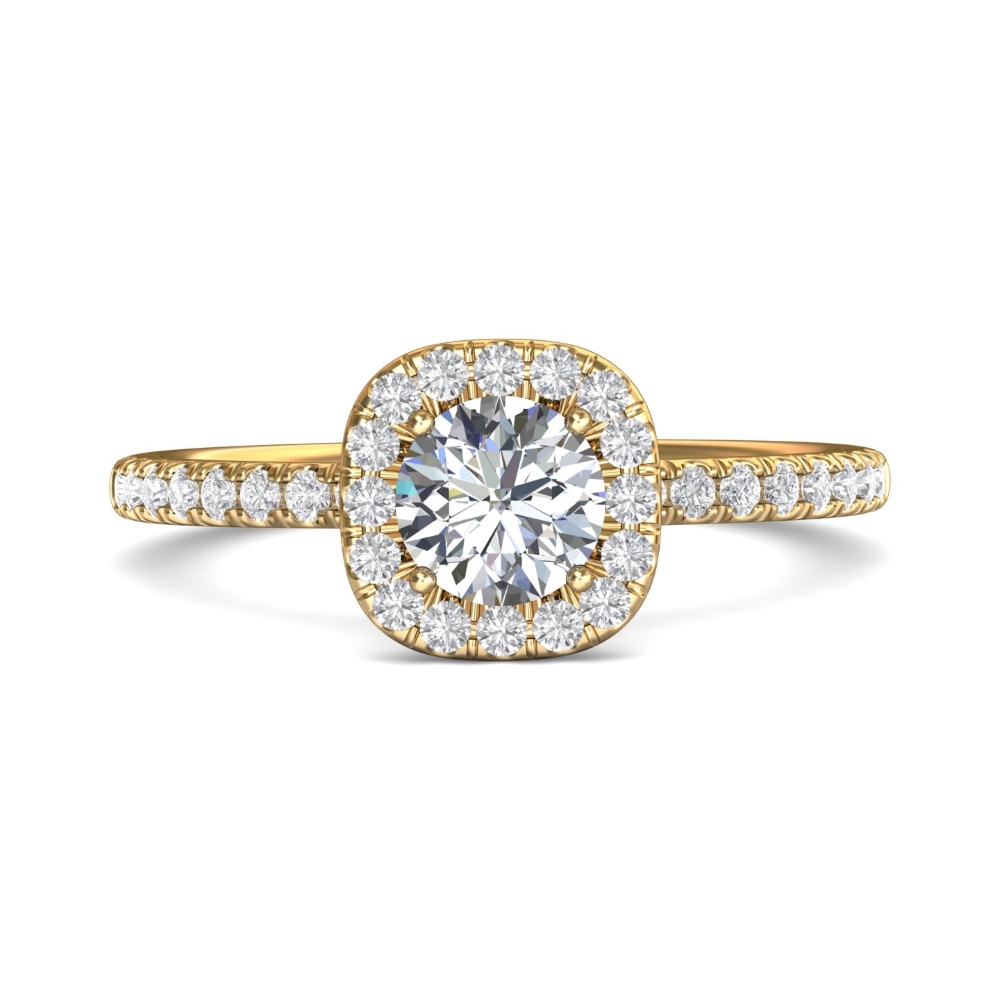 FlyerFit® 18K Yellow Gold Micropave Halo Engagement Ring