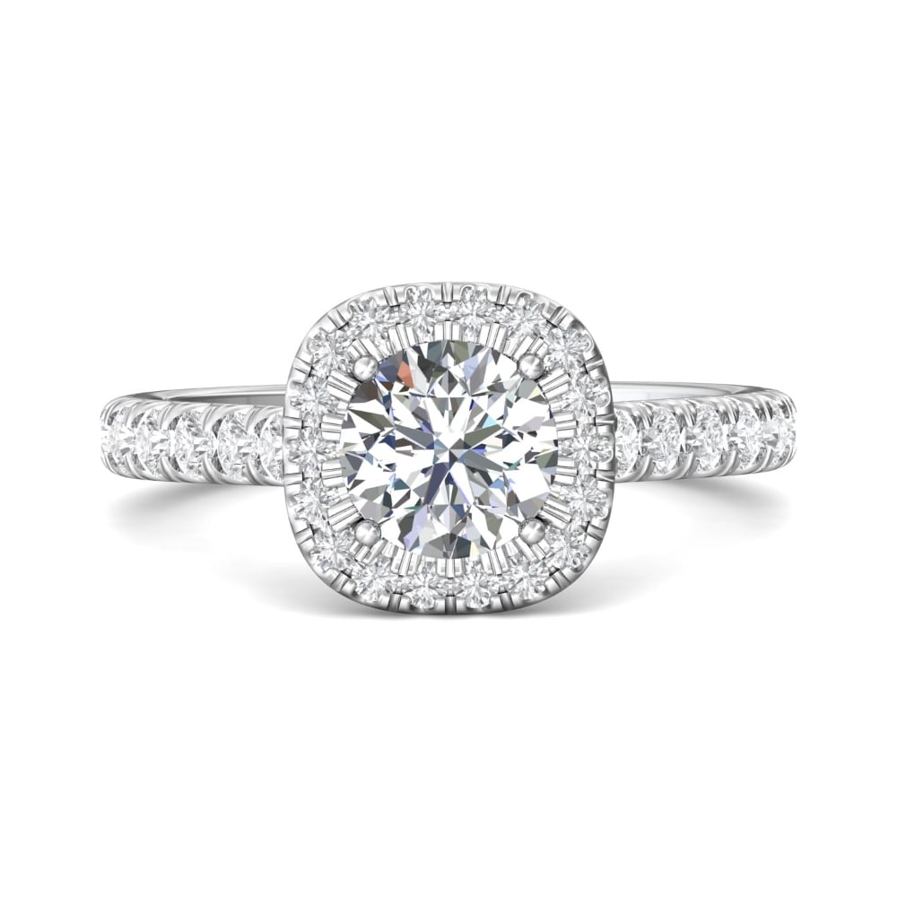 FlyerFit® 14K White Gold Micropave Halo Engagement Ring