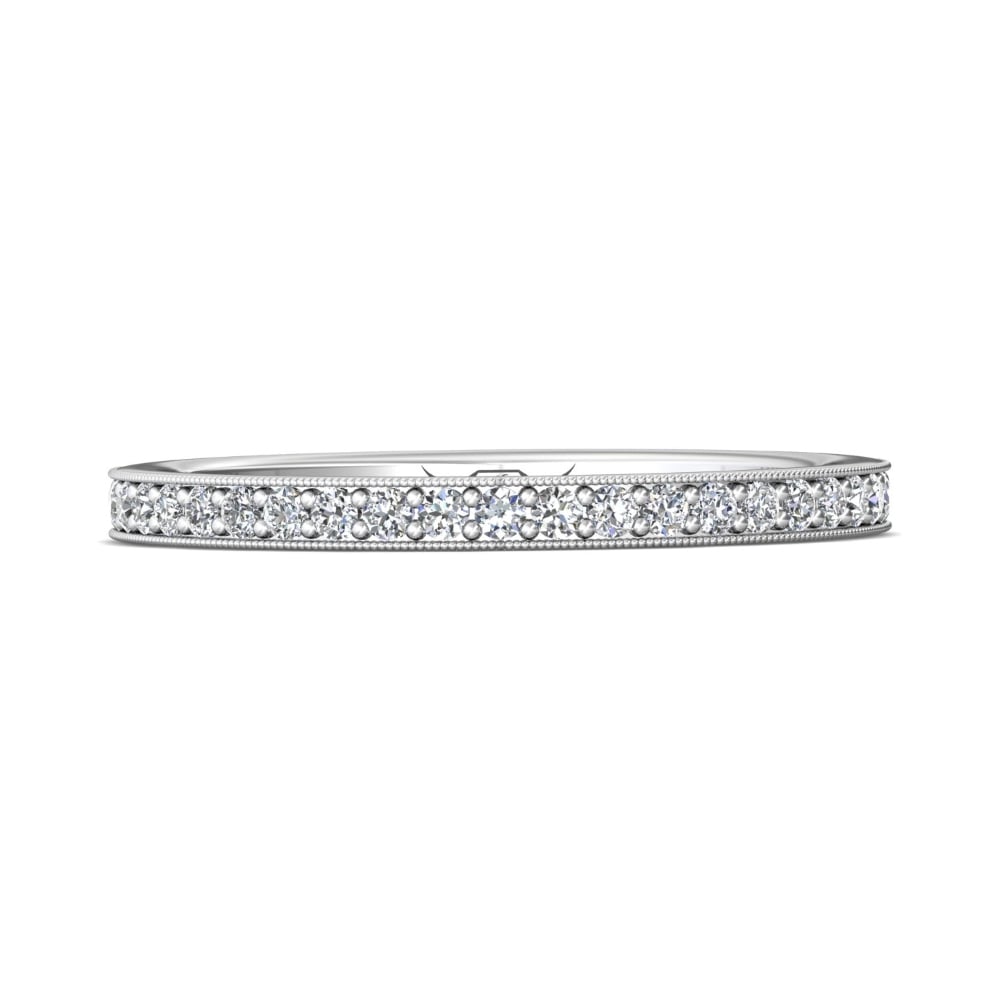 FlyerFit® 18K White Gold Micropave Bead Set Wedding Band