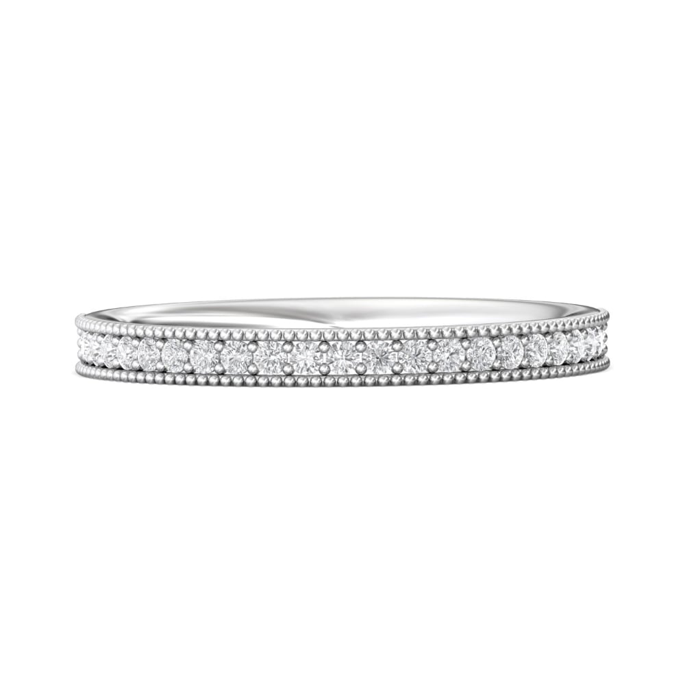 FlyerFit® 18K White Gold Micropave Bead Set Wedding Band