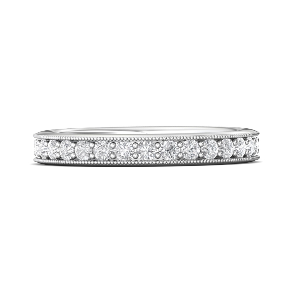 FlyerFit® 18K White Gold Micropave Bead Set Wedding Band