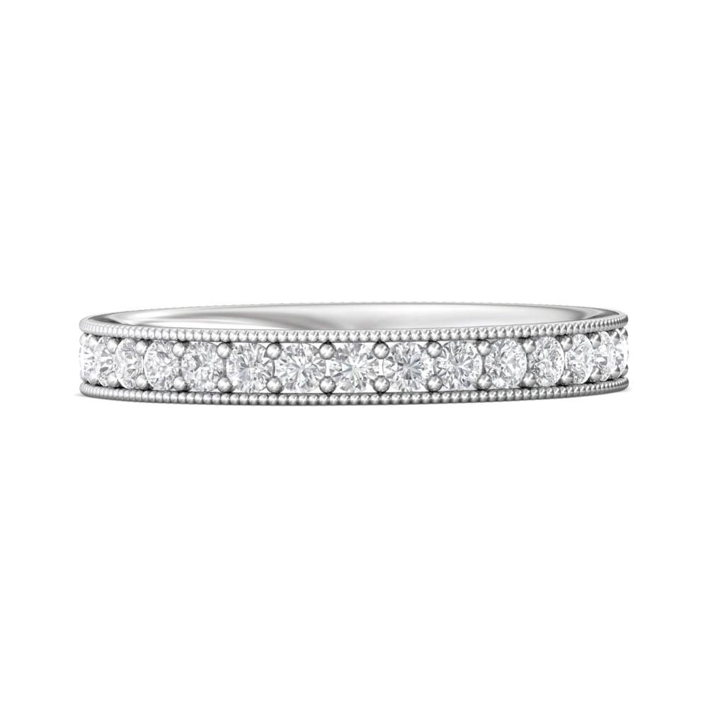 FlyerFit® 18K White Gold Micropave Bead Set Wedding Band