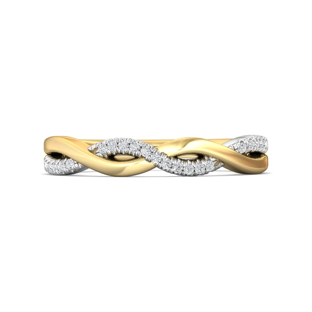 FlyerFit® 14K Yellow Gold Shank And Platinum Top Micropave Cutdown Wedding Band