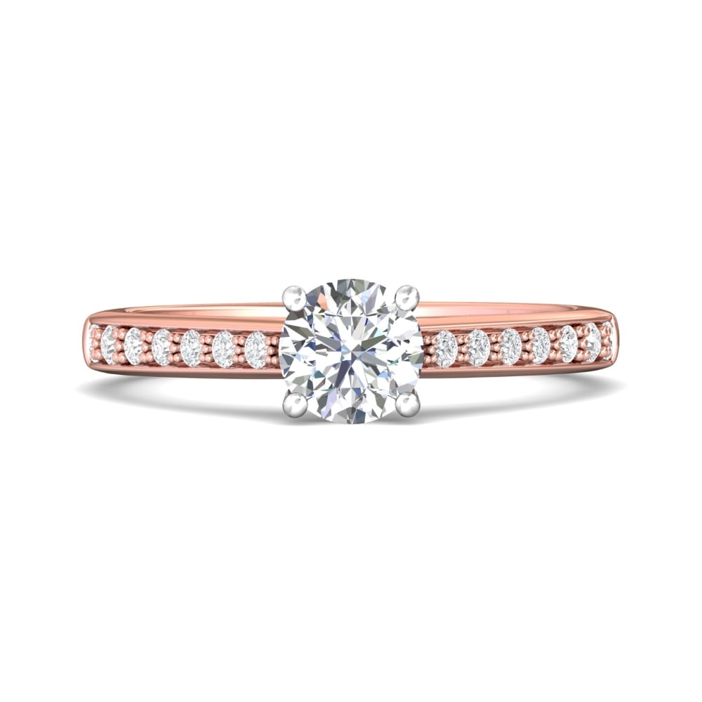 FlyerFit® 18K Pink Gold Shank And White Gold Top Micropave Engagement Ring