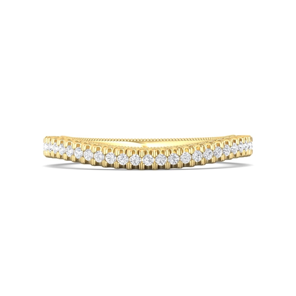 FlyerFit® 18K Yellow Gold Micropave Cutdown Wedding Band